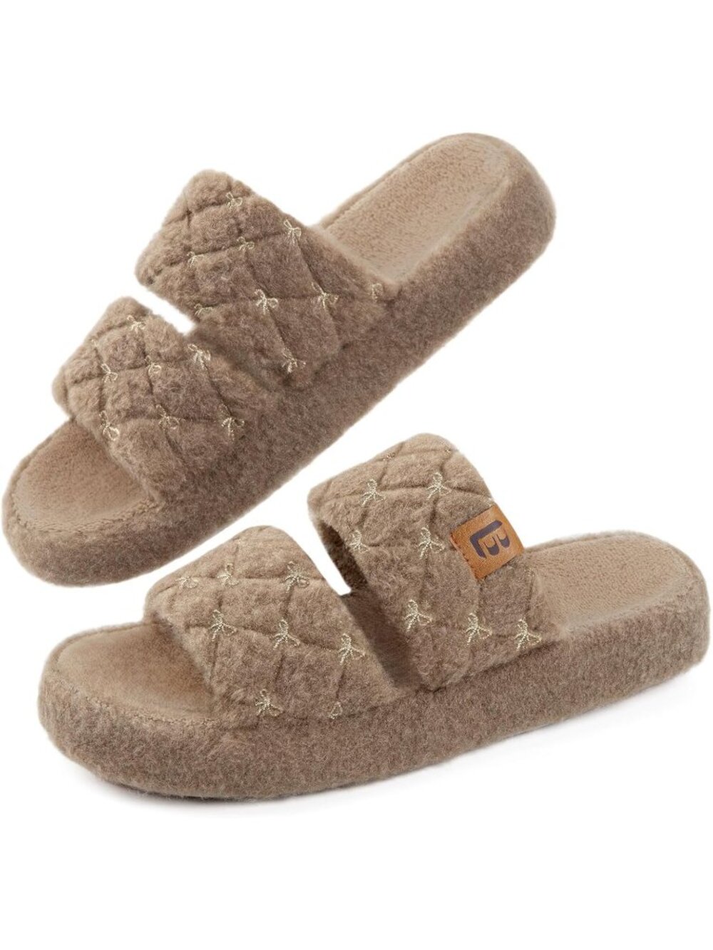 〽️Women's Khaki Open Toe Flat Slippers Dual Strap Slide Comfortable House Shoes
